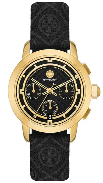 Tory Burch The Tory Chronograph Black Dial Black Leather Strap Watch for Women - TBW1055