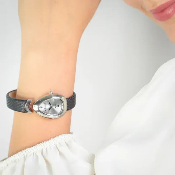Just Cavalli Diversa Snake Silver Dial Black Leather Strap Watch for Women - JC1L321L0015