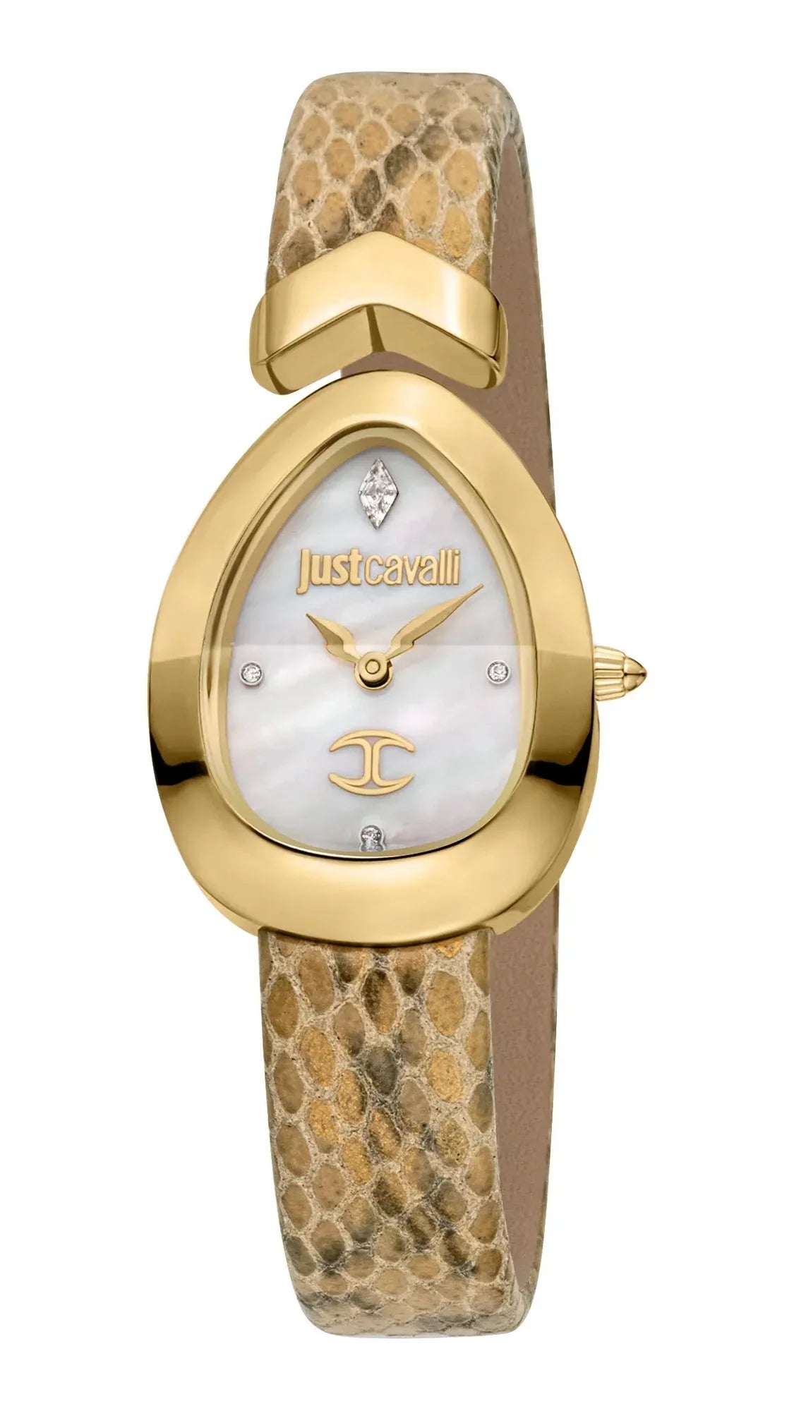 Just Cavalli Diversa Snake Mother of Pearl Dial Brown Leather Strap Watch for Women - JC1L321L0025