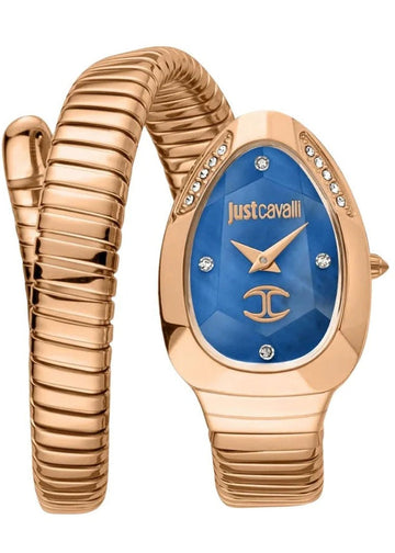 Just Cavalli Glam Evo 4 Blue Dial Rose Gold Steel Strap Watch for Women - JC1L229M0055