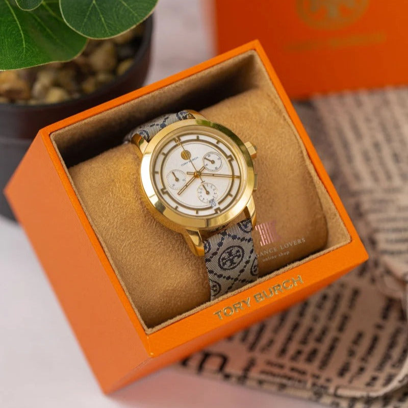 Tory Burch Classic Chronograph White Dial Grey Nylon Strap Watch for Women - TBW1035