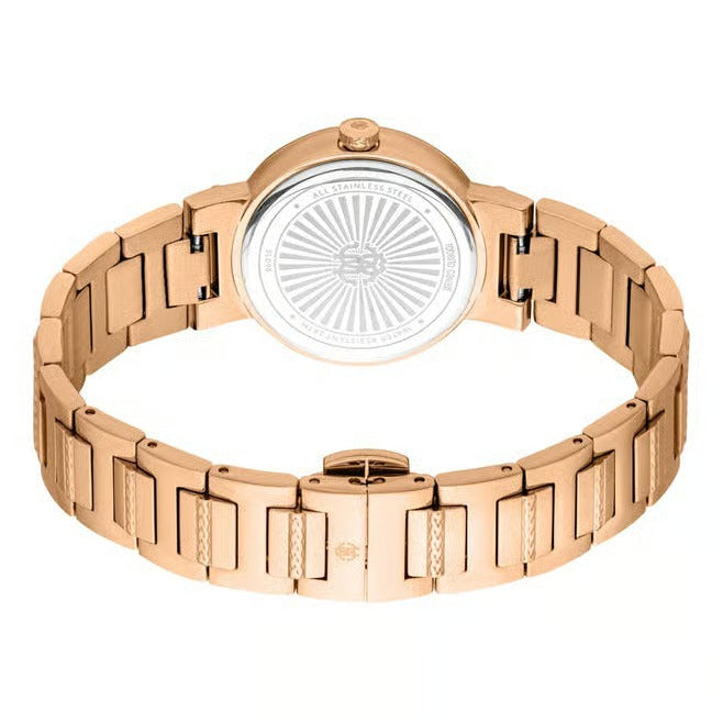 Just Cavalli Donna Glam Mother of Pearl White Dial Rose Gold Steel Strap Watch for Women - RC5L098M0045