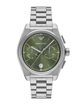 Emporio Armani Federico Chronograph Green Dial Silver Steel Strap Watch for Men - AR11640