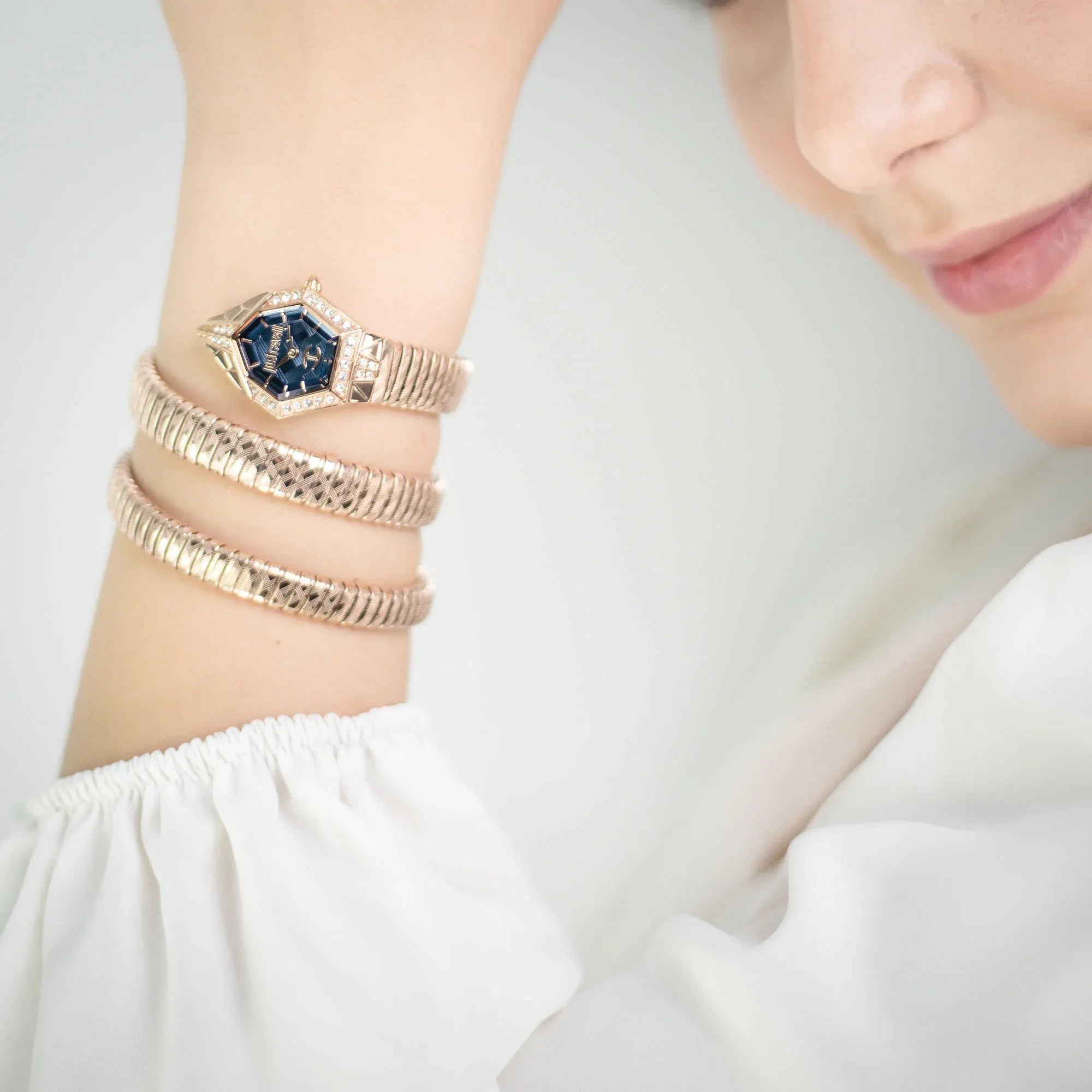 Just Cavalli Mesmerizing Blue Dial Rose Gold Steel Strap Watch for Women - JC1L304M0045