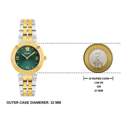 Versace Daphnis Quartz Green Dial Two Tone Steel Strap Watch for Women - VEOCA0424