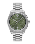 Emporio Armani Federico Chronograph Green Dial Silver Steel Strap Watch for Men - AR11640