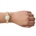 Tory Burch Oval Mother of Pearl Dial Gold Steel Strap Watch for Women - TBW6034