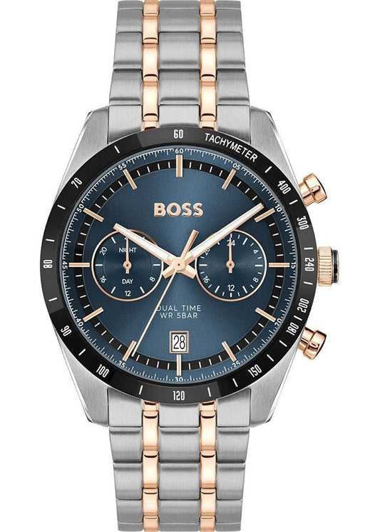 Hugo Boss Tourmaster Chronograph Blue Dial Two Tone Steel Strap Watch for Men - 1514288