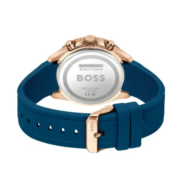 Hugo Boss Runner Chronograph Blue Dial Blue Silicone Strap Watch for Men - 1514169