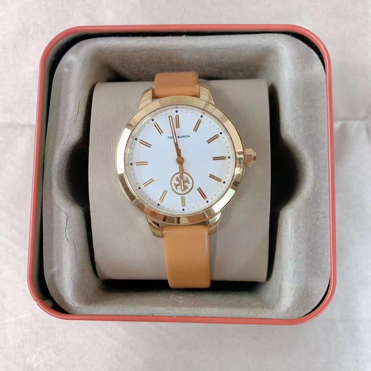 Tory Burch Collins Quartz White Dial Brown Leather Strap Watch for Women - TBW1202