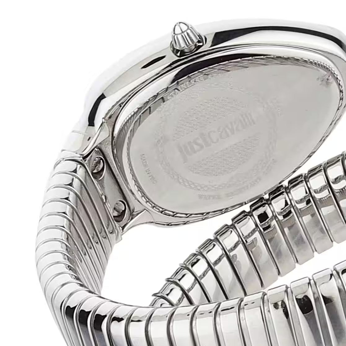 Just Cavalli Serpente Metallica Black Dial Silver Steel Strap Watch for Women - JC1L208M0025