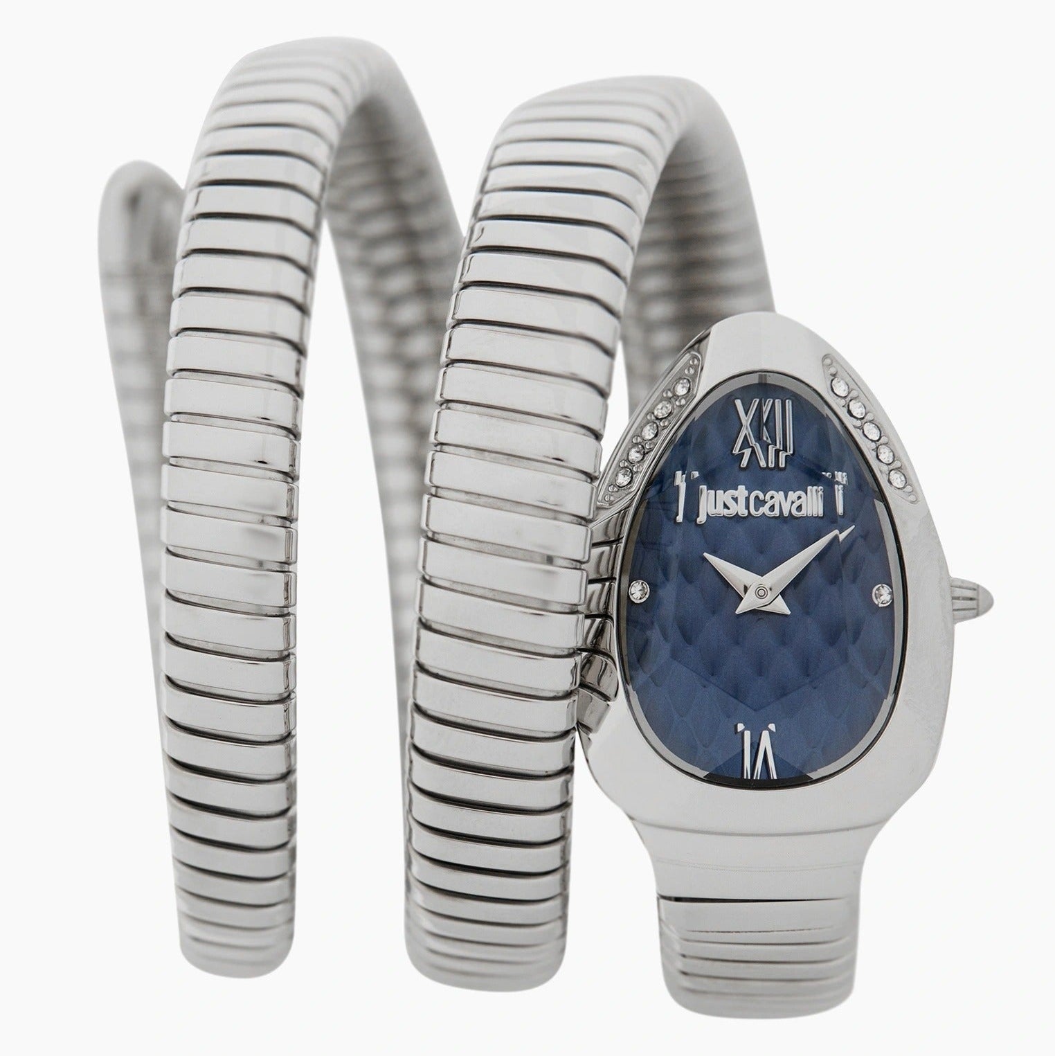 Just Cavalli Serpente Metallica Blue Dial Silver Steel Strap Watch for Women - JC1L224M0025