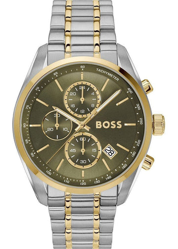 Hugo Boss Grand Prix Chronograph Green Dial Two Tone Steel Strap Watch for Men - 1514227