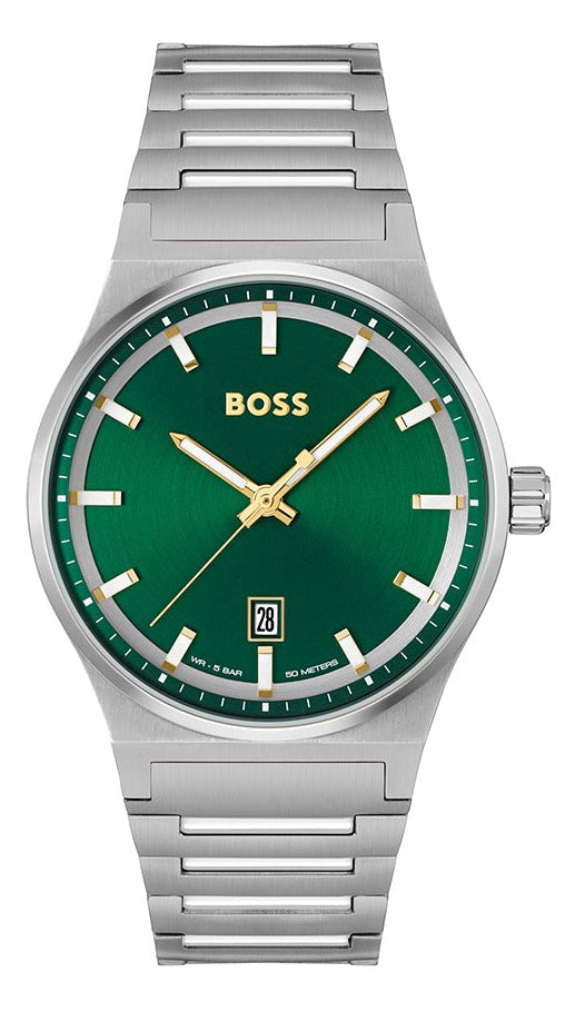 Hugo Boss Candor Green Dial Silver Steel Strap Watch for Men - 1514079