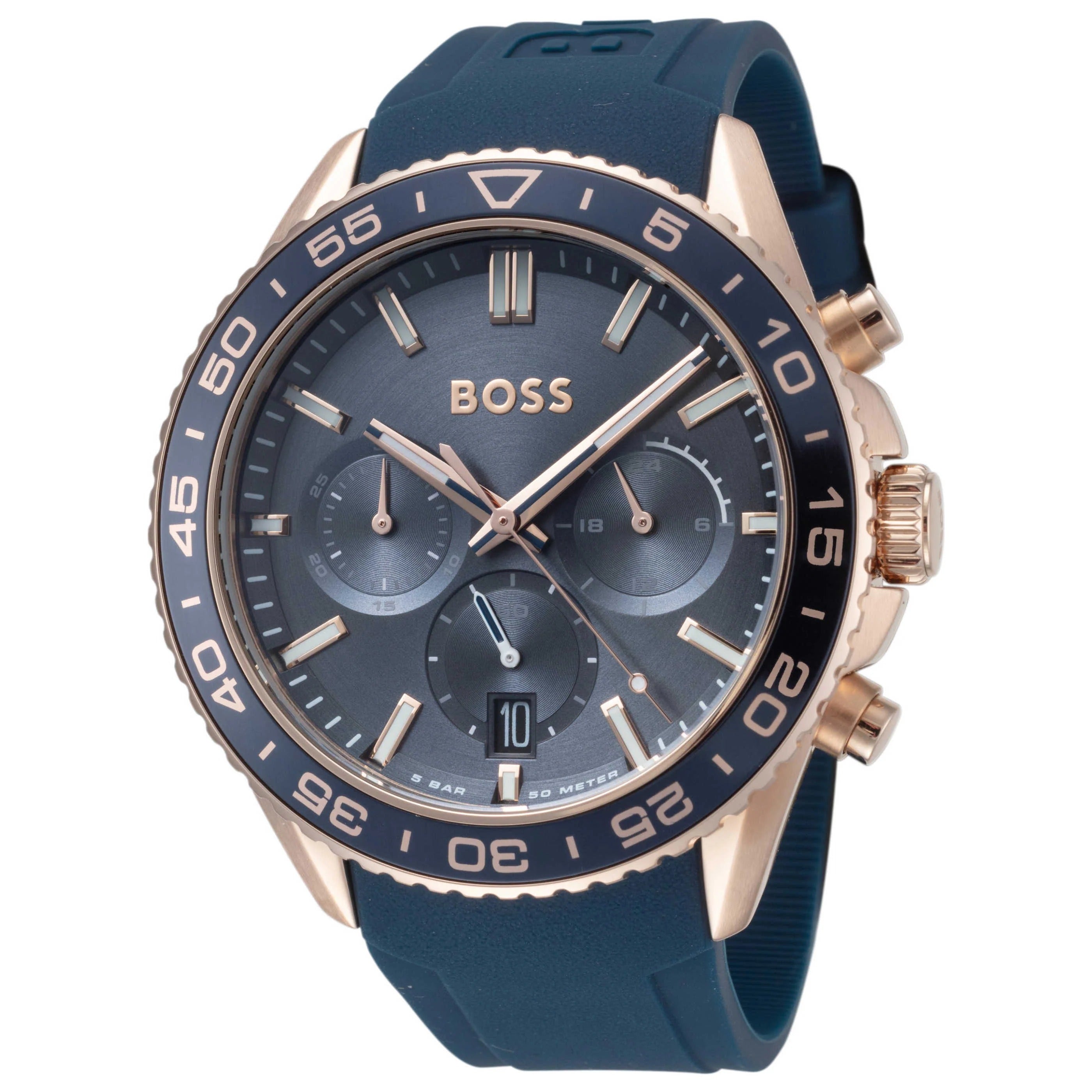 Hugo Boss Runner Chronograph Blue Dial Blue Silicone Strap Watch for Men - 1514169