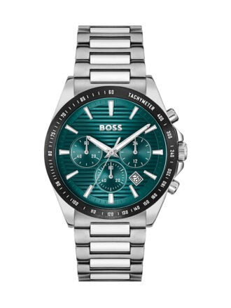 Hugo Boss Strike Chronograph Green Dial Silver Steel Strap Watch for Men - 1514241