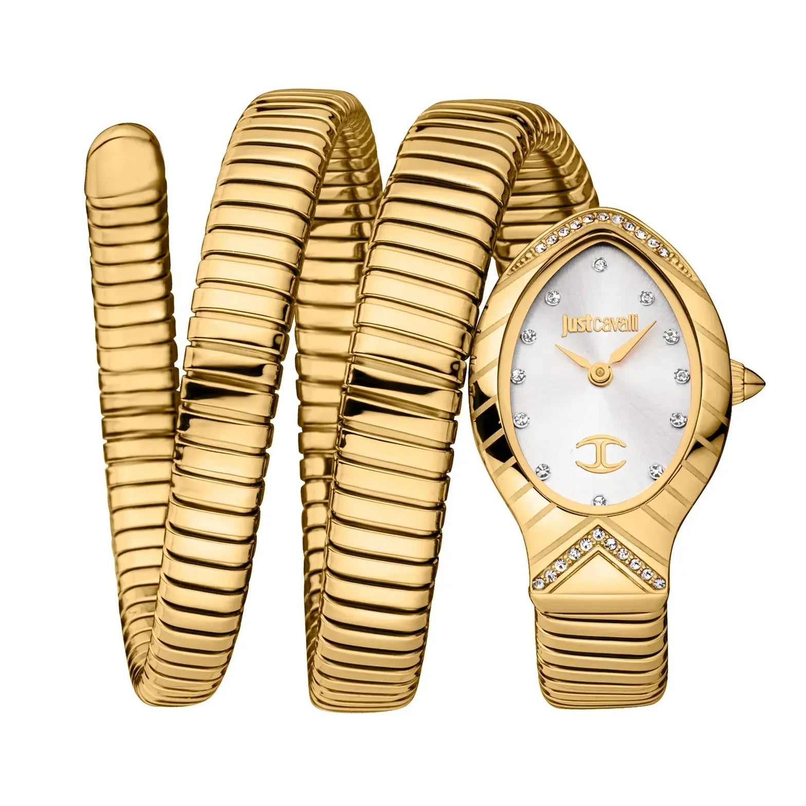 Just Cavalli Classico Lungo White Dial Gold Steel Strap Watch for Women - JC1L248M0025