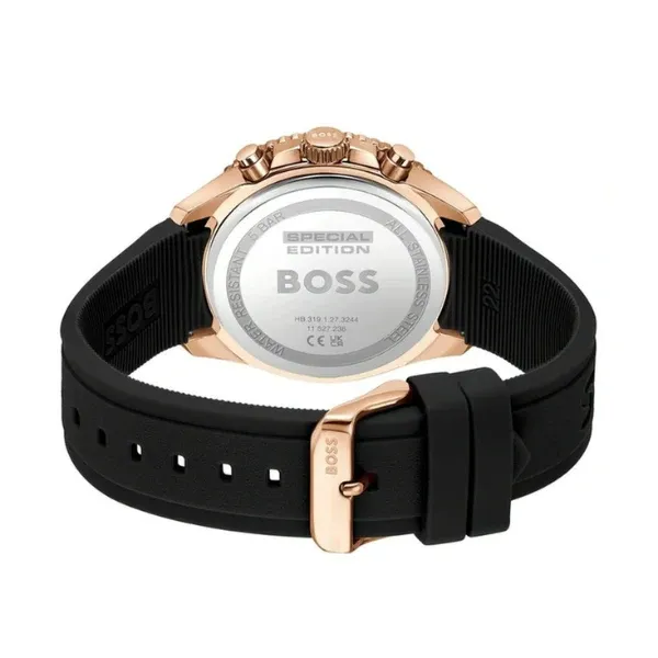 Hugo Boss Runner Chronograph Black Dial Black Silicone Strap Watch for Men - 1514168