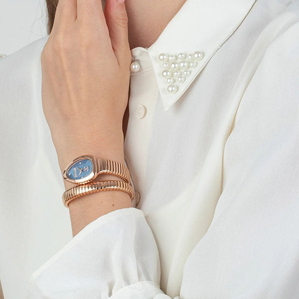 Just Cavalli Glam Evo 4 Blue Dial Rose Gold Steel Strap Watch for Women - JC1L229M0055