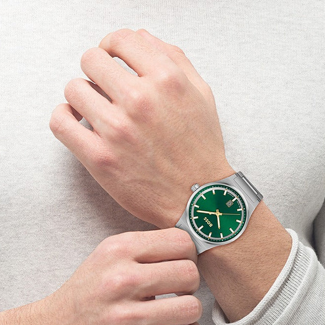 Hugo Boss Candor Green Dial Silver Steel Strap Watch for Men - 1514079