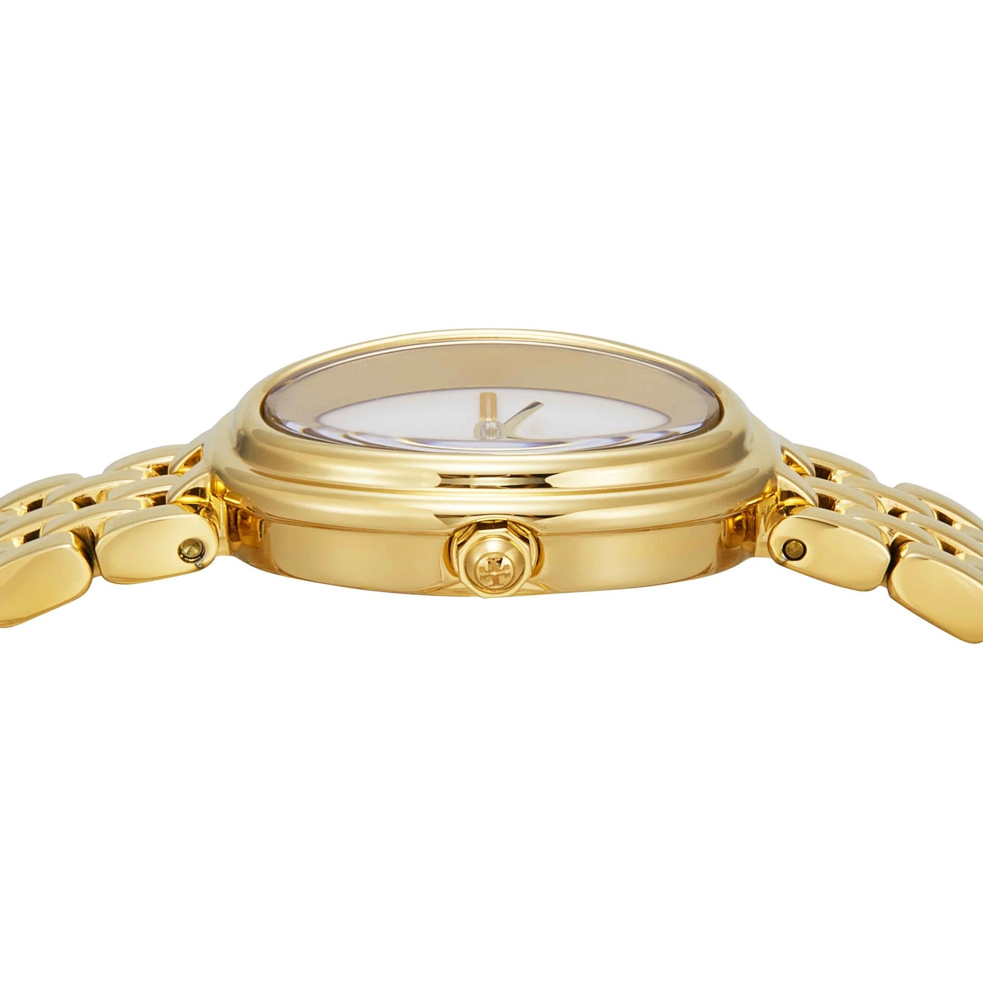 Tory Burch Oval White Dial Gold Steel Strap Watch for Women - TBW6032
