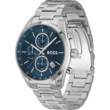 Hugo Boss Grand Prix Chronograph Blue Dial Silver Steel Strap Watch for Men - 1514226