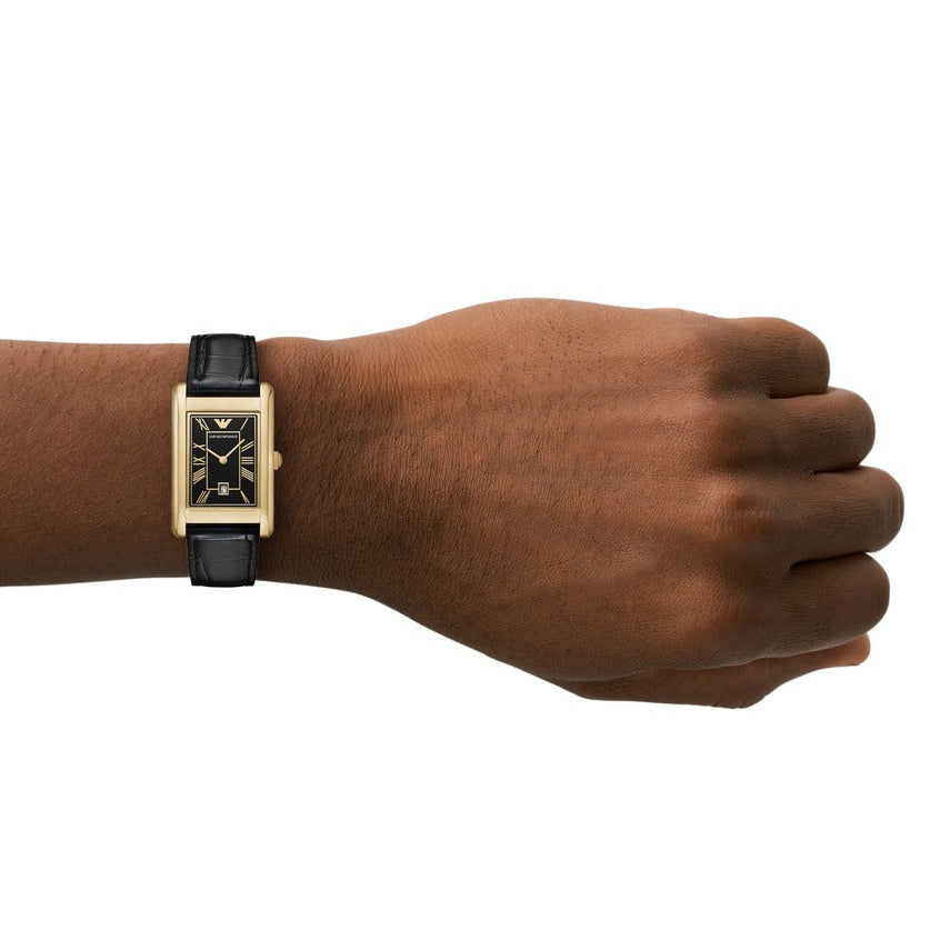 Emporio Armani Gino Black Dial Black Leather Strap Watch for Men - AR11666