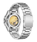 Citizen Mechanical Automatic Orange Dial Silver Steel Strap Watch for Men - NJ0128-80X