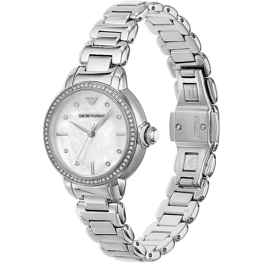 Emporio Armani Mia Mother of Pearl Dial Silver Steel Strap Watch for Women - AR11596