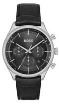 Hugo Boss Gregor Chronograph Black Dial Black Leather Strap Watch for Men - 1514049