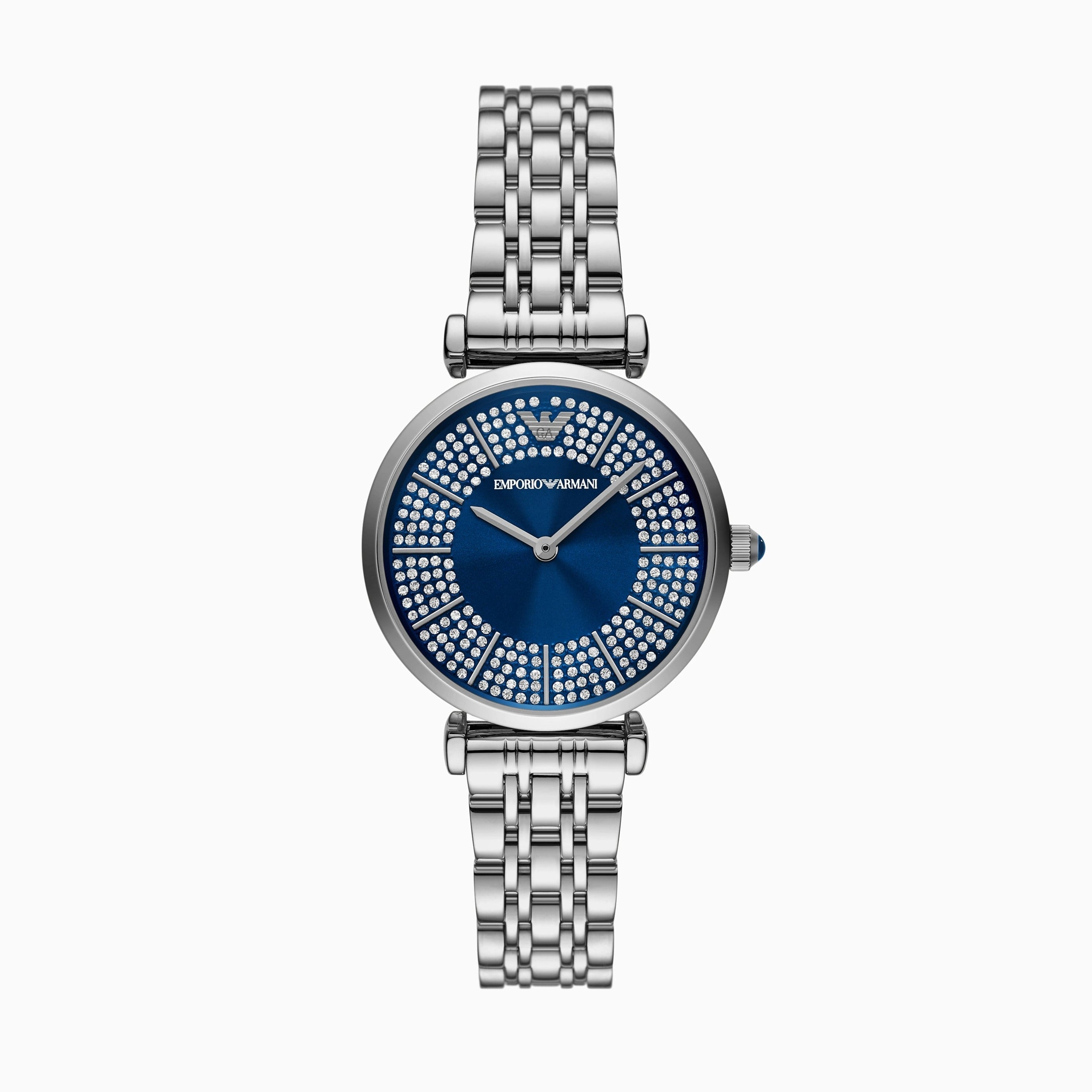 Emporio Armani Gianni T-Bar Blue Dial Silver Steel Strap Watch for Women - AR11627