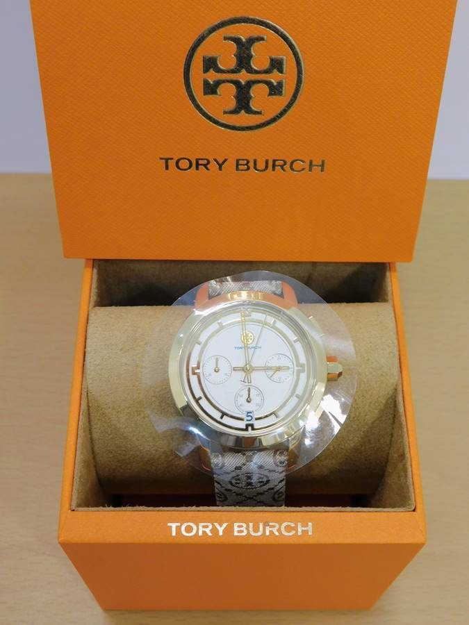 Tory Burch The Tory Chronograph White Dial Maroon Jacquard Strap Watch for Women - TBW1050