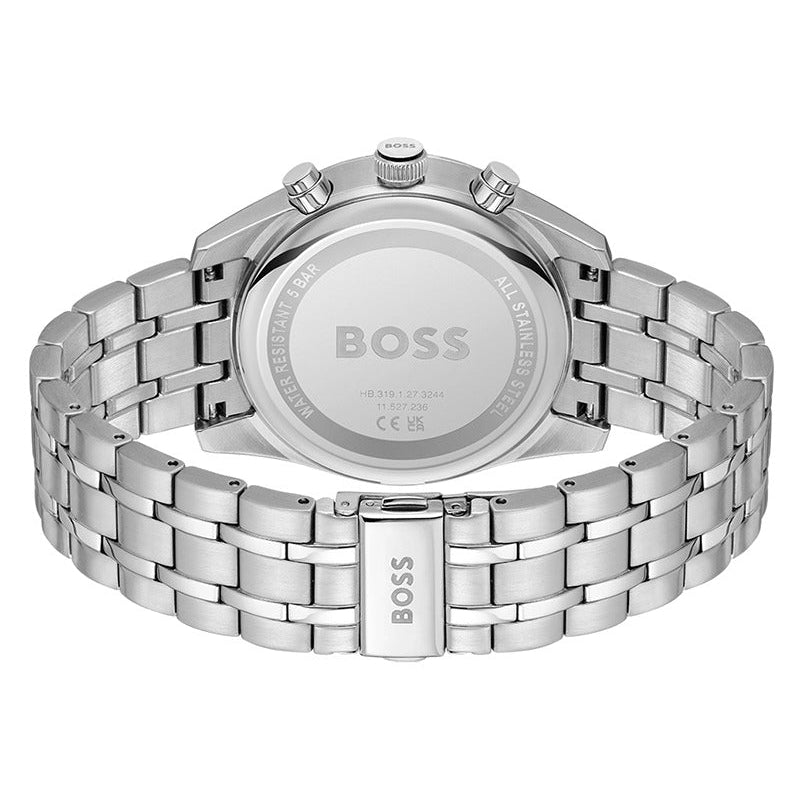 Hugo Boss Skytraveller Chronograph Grey Dial Silver Steel Strap Watch for Men - 1514151