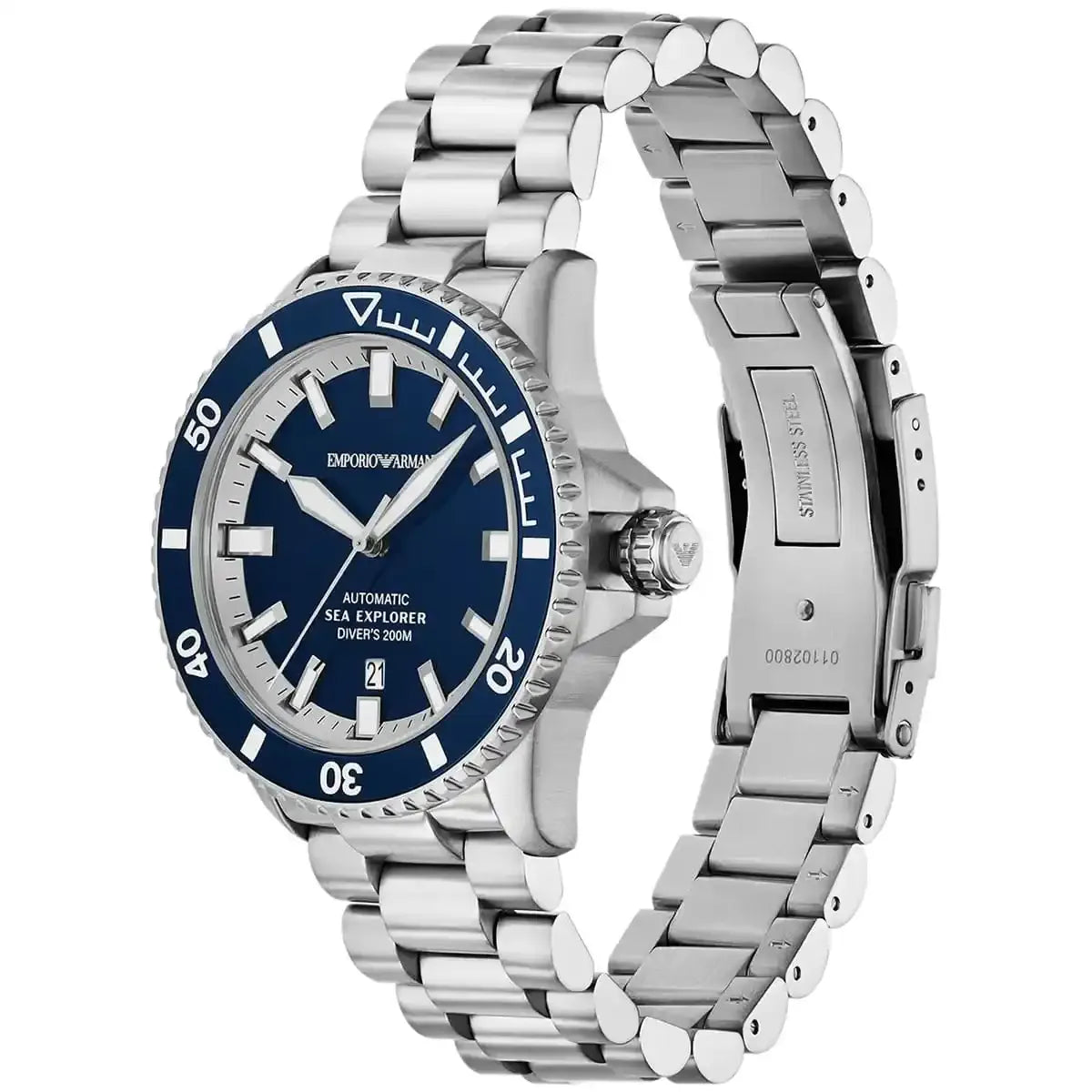 Emporio Armani Sea Explorer Blue Dial Silver Steel Strap Watch for Men - AR60087