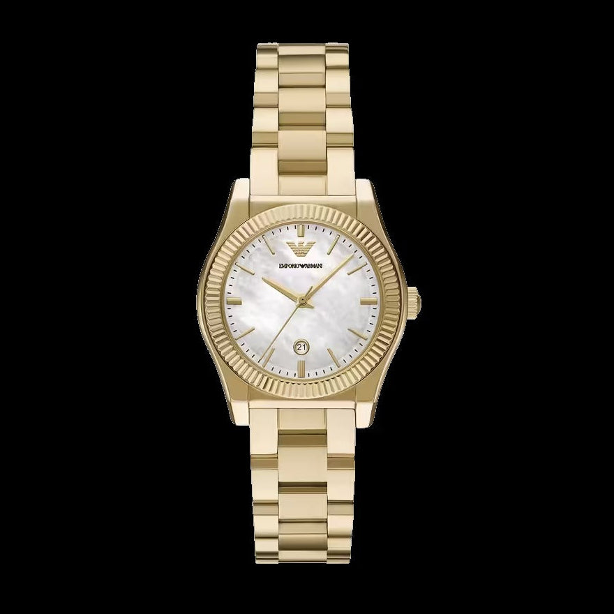 Emporio Armani Federica Mother of Pearl White Dial Gold Steel Strap Watch for Women - AR11657