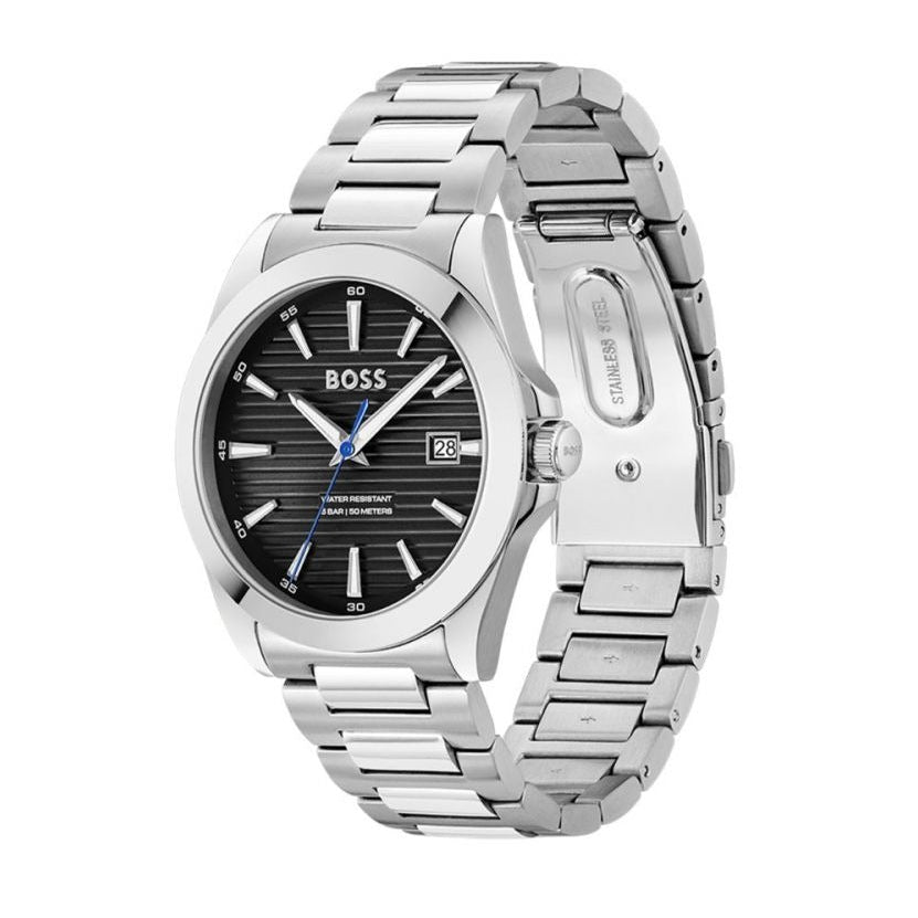Hugo Boss Strike Black Dial Silver Steel Strap Watch for Men - 1514170