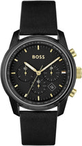 Hugo Boss Trace Chronograph Black Dial Black Leather Strap Watch for Men - 1514003
