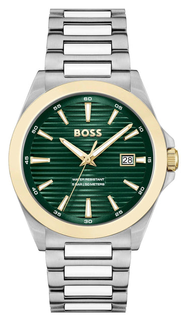 Hugo Boss Strike Green Dial Silver Steel Strap Watch for Men - 1514173