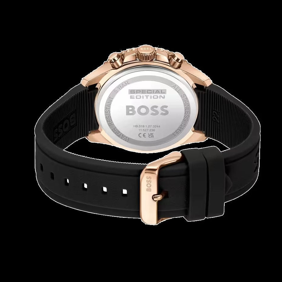 Hugo Boss Runner Chronograph Black Dial Black Silicone Strap Watch for Men - 1514168
