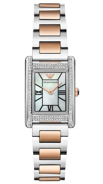 Emporio Armani Genni Mother of Pearl Dial Two Tone Steel Strap Watch for Women - AR11626