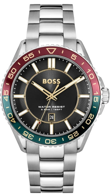 Hugo Boss Runner 3H Black Dial Silver Steel Strap Watch for Men - 1514210