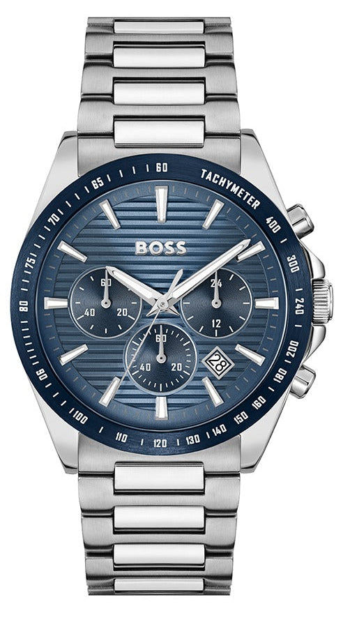 Hugo Boss Strike Chronograph Blue Dial Silver Steel Strap Watch for Men - 1514240