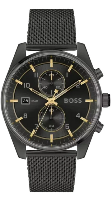 Hugo Boss Skytraveller Chronograph Black Dial Black Mesh Strap Watch for Men - 1514150