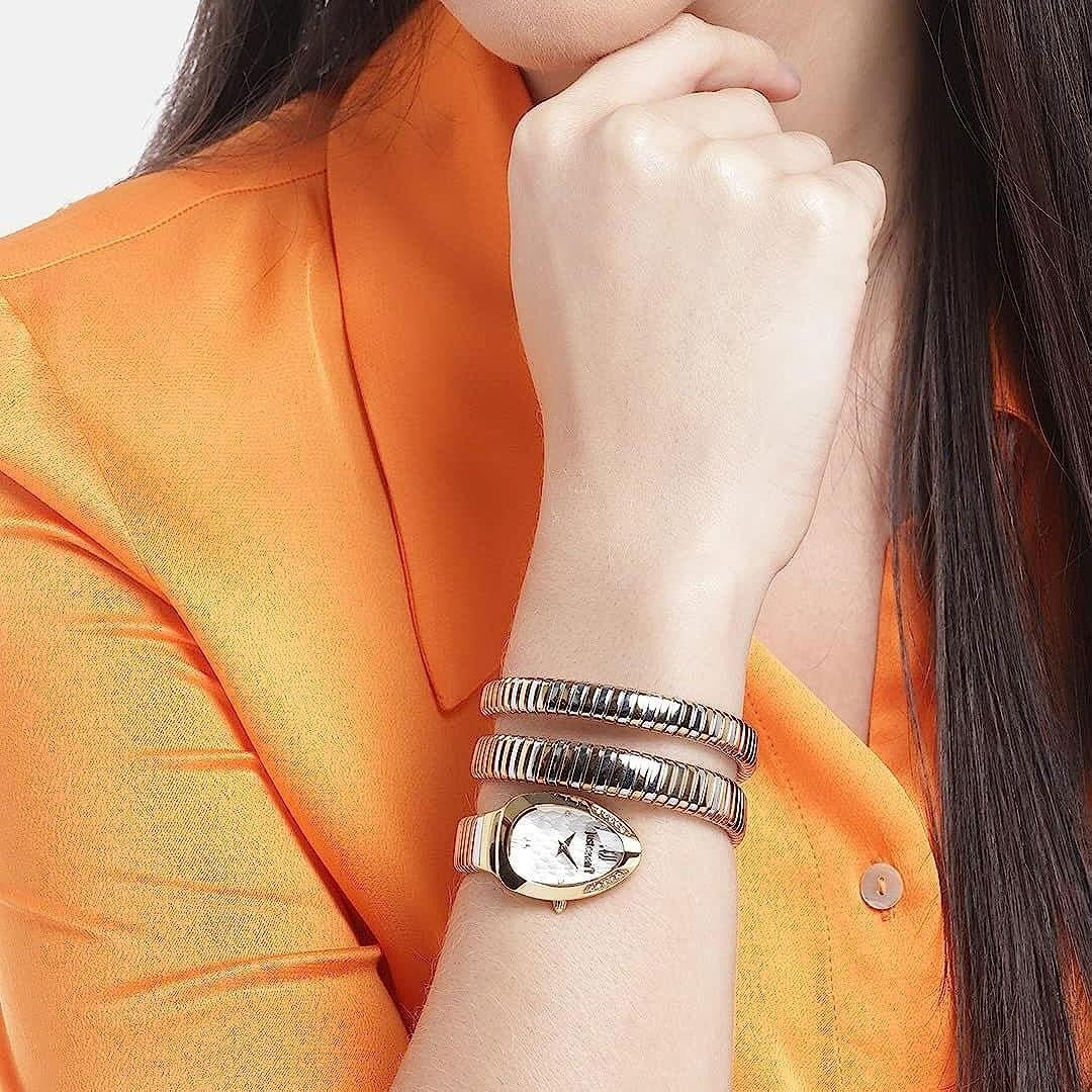 Just Cavalli Glam Evo 9 White Dial Two Tone Steel Strap Watch for Women - JC1L224M0065