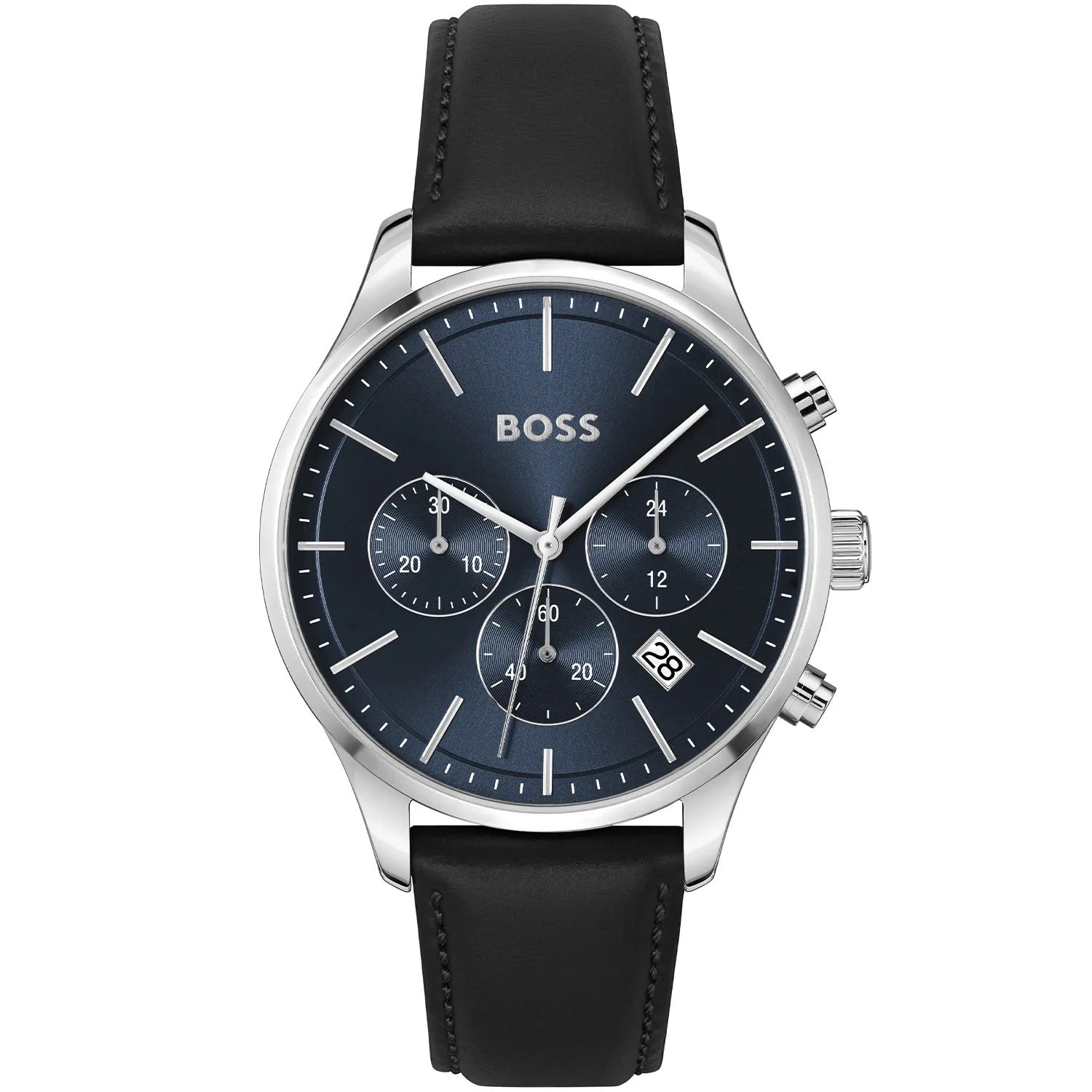 Hugo Boss Avery Chronograph Blue Dial Black Leather Strap Watch for Men - 1514156