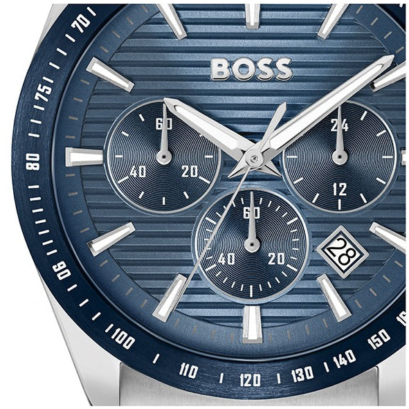 Hugo Boss Strike Chronograph Blue Dial Silver Steel Strap Watch for Men - 1514240