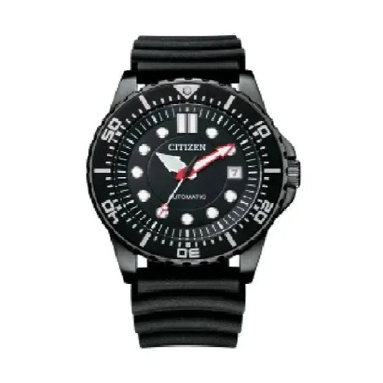Citizen Mechanical Automatic Black Dial Black Rubber Strap Watch for Men - NJ0125-11E
