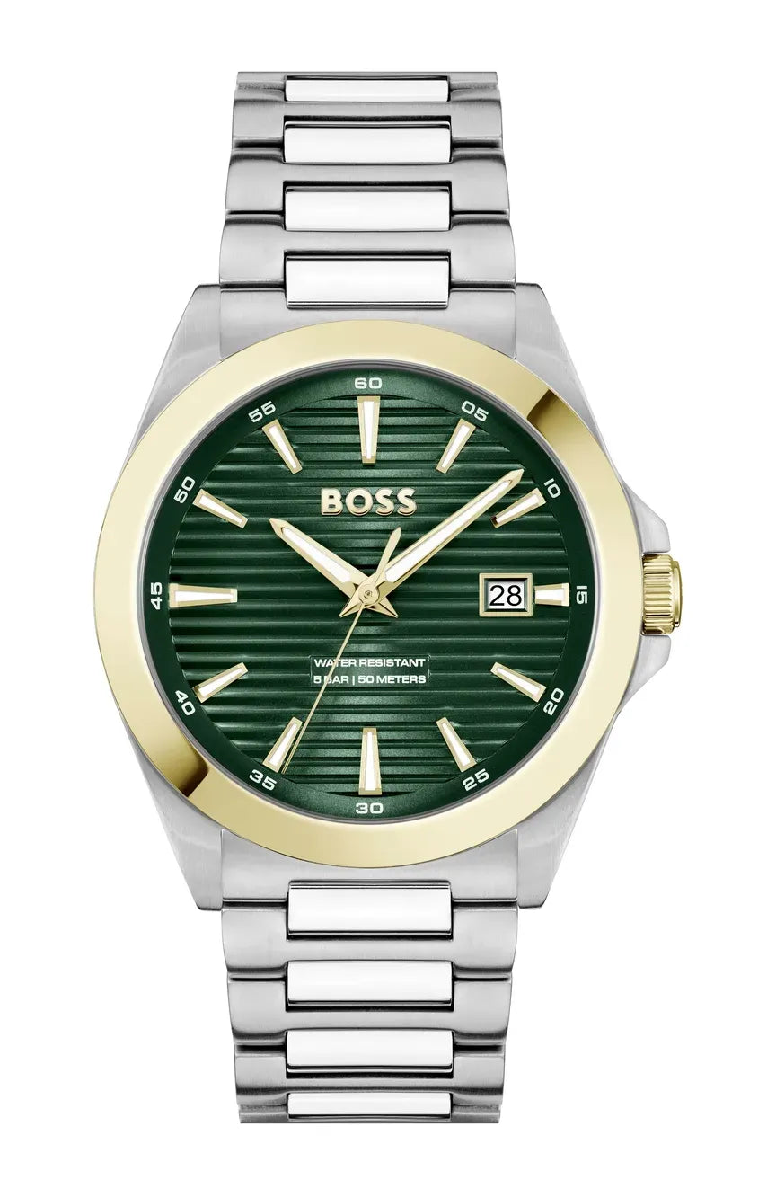 Hugo Boss Strike Green Dial Silver Steel Strap Watch for Men - 1514173