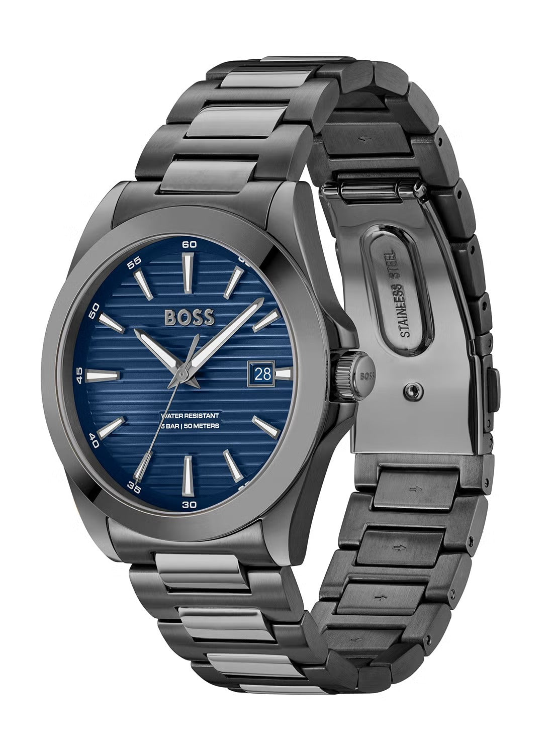 Hugo Boss Strike Blue Dial Gunmetal Grey Steel Strap Watch for Men - 1514175