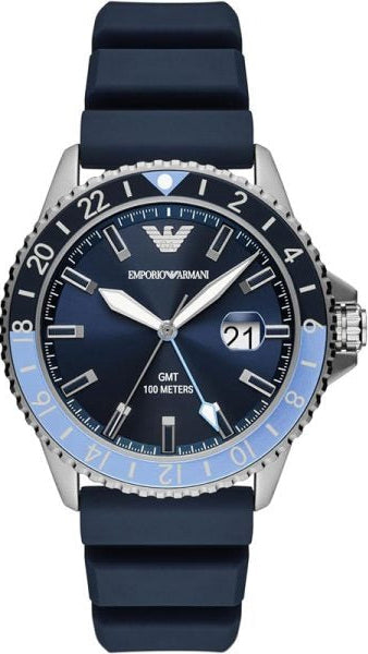 Emporio Armani World Explorer GMT Blue Dial Blue Rubber Strap Watch for Men - AR11592